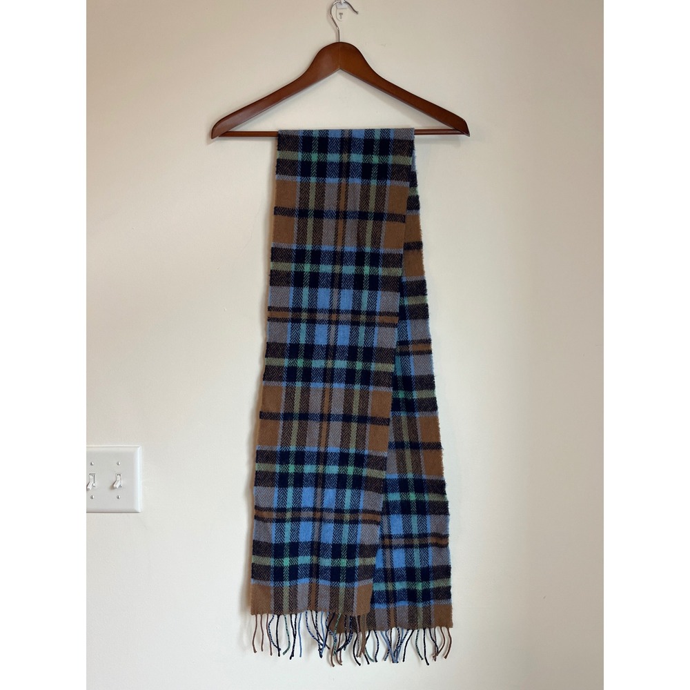 Avoca Handweavers Ireland Pure New‎ Wool Plaid Scarf Blue Herringbone Fringed